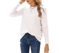 Zeagoo Ladies Jumpers Long Sleeve Crew Neck Tops Lightweight Sweater Casual Solid Pullover with Side Buttons White XXL
