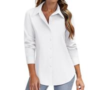 Zeagoo Ladies Long Sleeve Blouses & Shirts Stretch Button Down Shirts Formal Executive Office Blouses Plain Business Tops White S