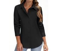 Zeagoo Ladies Long Sleeve Blouses & Shirts Stretch Button Down Shirts Formal Executive Office Blouses Plain Business Tops Black S