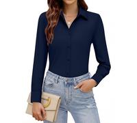 Zeagoo Ladies Long Sleeve Blouses & Shirts Stretch Button Down Shirts Formal Executive Office Blouses Plain Business Tops Midnight Blue S