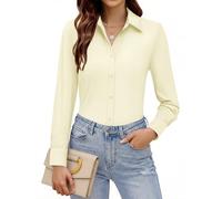 Zeagoo Ladies Long Sleeve Blouses & Shirts Stretch Button Down Shirts Formal Executive Office Blouses Plain Business Tops Ivory S