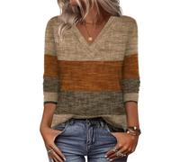 Zeagoo Ladies Long Sleeve Tops V Neck Casual Blouses Colour Block T Shirts