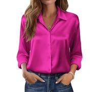 Zeagoo Ladies Silk Blouse Elegant V-Neck Satin Shirt Suitable for Casual Spring Days Long Sleeve Shirt in Basic Autumn Dark Pink M