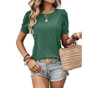 Zeagoo Ladies Tops T Shirts for Women Puff Sleeve Top Summer Basic T-Shirt Elegant Tunic Tops Plain Tee Shirt Green XL