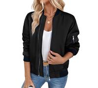 Zeagoo Pilot Jacket Womens Casual Windproof Zip Jacket Long Sleeve Lightweight Transition Jackets Classic College Jackets Multi-Pocket Black S