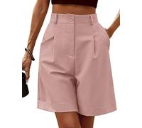 Zeagoo Shorts for Women Bermuda Shorts Casual Elastic High Waisted Wide Leg Cargo Work Shorts Knee Length Summer Shorts with Pockets Size 10 Pink