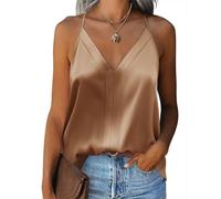 Zeagoo Silk Womens Tank Tops V Neck Casual Sleeveless Tops 2024 Basic Stain Camisole Tank Cami Summer Blouses Khaki XXL