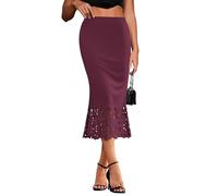 Zeagoo Skirt Women's Long Elegant Midi Skirts High Waist Wrap Skirt Elasticated Waist Plain Casual Skirt Autumn, Red-wine, M