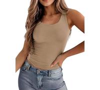 Zeagoo Tank Tops Women Crop Vest Top Summer Basic Sleeveless Top Trendy Going Out Tops Khaki M