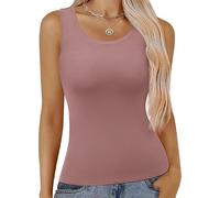 Zeagoo Tank Tops Women Summer Sleeveless Vests Stretch Slim Fit Camisole Basic Ribbed Cami T Shirt Casual Scoop Neck Tops Pink XS