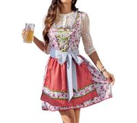 Zeagoo Traditional Dirndl from Exclusive Collection Midi Dresses Oktoberfest Pink Flowers Dirndl Dress Including Dirndl Apron XS-XXL, rose, L