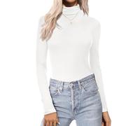 Zeagoo Turtleneck Top Womens Long-Sleeve Roll Neck Jumpers Fall Winter Classic Lightweight Tee Tops Solid Stretchy Undershirt Outfits White M