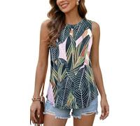 Zeagoo Vests for Women Summer Sleeveless Tops Basic Tshirt Ladies Long Tank Loose Fit Curved Hem Leaf Print 2XL