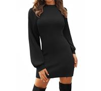 Zeagoo Women Jumper Dress UK Turtleneck Ribbed Knit Long Sleeve Dresses Fall Winter Warm Slim Fit Sweater Dress Black XL