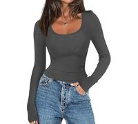 Zeagoo Women Long Sleeve Tops Crewneck Ribbed Knit Shirts Basic Slim Fit Stretch Tees Y2K Fall Winter Outfits XS-XXL