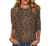 Zeagoo Womens 3/4 Sleeve Tops Elegant Leo T Shirts Casual Crew Neck Blouses Summer Leopard XXXL