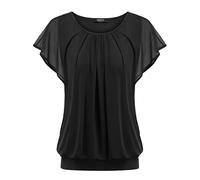 Zeagoo Women's Blouse Batwing Blouse Shirts Short Sleeve Tunic Top Flowers Mesh Tops Round Collar T-Shirt Blouse S-XXL, 1 black, M