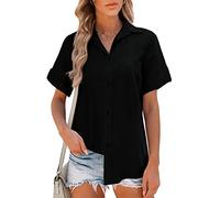 Zeagoo Womens Blouse Casual Short Sleeve Shirt Tops V Neck Button Down Shirts Basic Loose Tunic T Shirts Black L