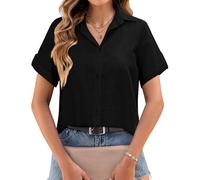 Zeagoo Womens Blouse Short Sleeve Shirt Casual V Neck Tops Button Down Shirts Basic Loose Tunic T Shirts Black S