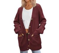 Zeagoo Women's Cardigans Casual Oversized Chunky Knit Jackets Loose V Neck Ladies Cardigans with Buttons Burgundy Autumn Winter Wine Red XL