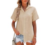 Zeagoo Womens Casual Button Down Shirts V Neck Tunic Blouses Sleeve Top Basic Shirts Champagne S