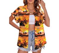 Zeagoo Womens Hawaiian Shirts Short Sleeve Blouse Button Down Shirt Floral Tropic Print Hawaiian Outfits V-Neck Summer Beach Tops Floral-G XL