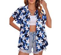 Zeagoo Womens Hawaiian Shirts Short Sleeve Blouse Button Down Shirt Floral Tropic Print Hawaiian Outfits V-Neck Summer Beach Tops Floral-A S