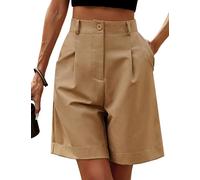 Zeagoo Women's High Waisted Bermuda Shorts - Wide Leg Cargo Work Short with Pockets - Elastic Knee Length for Summer