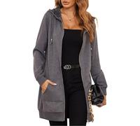 Zeagoo Women's Hooded Sweatshirt Long Basic Zip Hoodie Winter Solid Drawstring Hooded Jacket Warm Loose Fit Sweat Jacket with Pockets, Glowlight grey, S