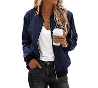 Zeagoo Womens Jacket Lightweight Zip Up Bomber Jacket Casual Utility Windbreaker Navy Blue Short Coat with Pockets XL