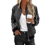 Zeagoo Womens Jacket Lightweight Zip Up Bomber Jacket Long Sleeve Short Coat Windbreaker with Pockets Grey XL