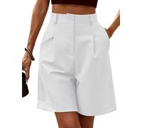 Zeagoo Women's Knee Length Shorts High Rise Wide Leg Shorts Lightweight Pleated Lounge Shorts with Pockets White Size 10