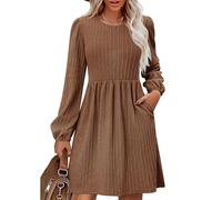 Zeagoo Womens Knit Sweater Dresses Long Sleeve Dress with Pockets Casual Tunic Dresses Winter A-Line Dresses for Women Brown