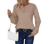 Zeagoo Womens Knitted Jumper Long Sleeve Hollow Out Sweater Autumn Pullover Tops Casual Lightweight Crew Neck Knitwear Hell Brown XL