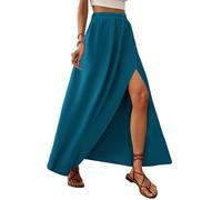 Zeagoo Women's Long Skirts High Waist Chiffon Slit Skirt A-Line Elasticated Waist Summer Skirt Maxi Casual Flowy Beach Skirts Dark Peacock Blue XXL