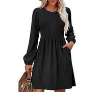 Zeagoo Women's Long Sleeve Dress with Pockets Crewneck Knit Casual Langarm A-Line Sweater Dresses for Fall and Winter Black