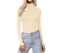 Zeagoo Women's Long Sleeve Shirts Turtleneck Solid Autumn Winter Tops Casual Lightweight Tee Shirt Slim Fit Basic Soft Undershirt Base Layer Cream M