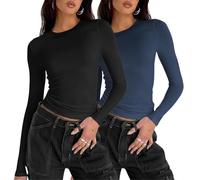 Zeagoo Women's Long Sleeve T-Shirt Sexy Slim Fit Shirts Basic Crop Tops Casual Solid Color Crew Neck Tee