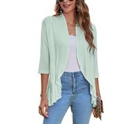 Zeagoo Women's Open Front Cardigan 3/4 Sleeve Draped Ruffles Soft Knit Sweaters, Mint Green, XXL