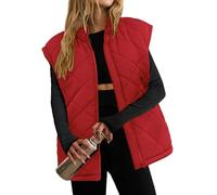 Zeagoo Womens Quilted Gilets Short Sleeveless Padded Vest Zip Up Winter Jacket for Women Basic Soild Gilets Red L