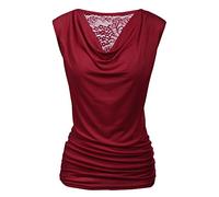 Zeagoo Womens Ruched Cowl Neck Tank Tops Sleeveless Stretch Blouse with Side Shirring,Medium,Wine Red