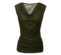 Zeagoo Womens Ruched Cowl Neck Tank Tops Sleeveless Stretch Blouse with Side Shirring,Olive Green,X-Large