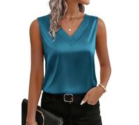 Zeagoo Womens Satin Tank Tops V Neck Casual Silk Cami Sleeveless Camisole Blouses Summer Basic Tank Shirt Blue L
