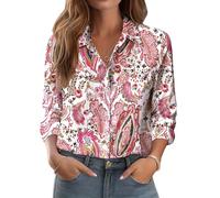 Zeagoo Women's Shirts Long Sleeve Button Down Flower Spring Graphic Party Tops Wrinkle Free Fitted Stretch Ladies Blouses Casual Holiday Beach Vintage Pink Floral M