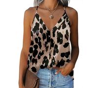 Zeagoo Womens Silk Satin Tank Tops Elegant Sleeveless Blouses V Neck Cami Vest Plain Basic Tank Cami Shirt Loose Fit Blouse Summer top Leopard Print XXL