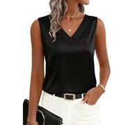 Zeagoo Women's Silk Satin Tank Tops V Neck Camisole Casual Vest Shirt Sleeveless Basic Blouses Black L