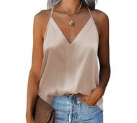 Zeagoo Womens Silk Tank Tops Elegant Sleeveless Blouses V Neck Stain Cami Vest Summer Basic Casual top 2024 Fashion Tank Shirt Champagne XXL