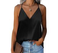 Zeagoo Womens Silk Tank Tops V Neck Casual Stain Sleeveless Tops 2024 Basic Camisole Tank Cami Summer Blouses Black XXL