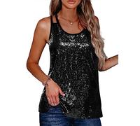 Zeagoo Women's Sleeveless Sequin Top Sparkle Shimmer Camisole Vest Tank Tops - Black - Small