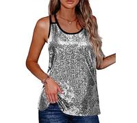 Zeagoo Women's Sleeveless Sequin Top Sparkle Shimmer Camisole Vest Tank Tops - Silver - X-Large